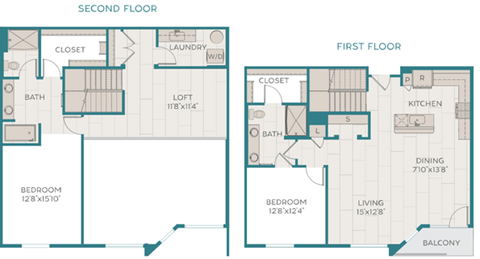 Floor plan for 2 beds, 2 baths, 1936 sqft